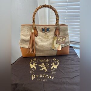 NWT and Dustbag PRATESI Sarteano Shoulder Bag Bamboo Hnd S291/PCE - Summer Brown